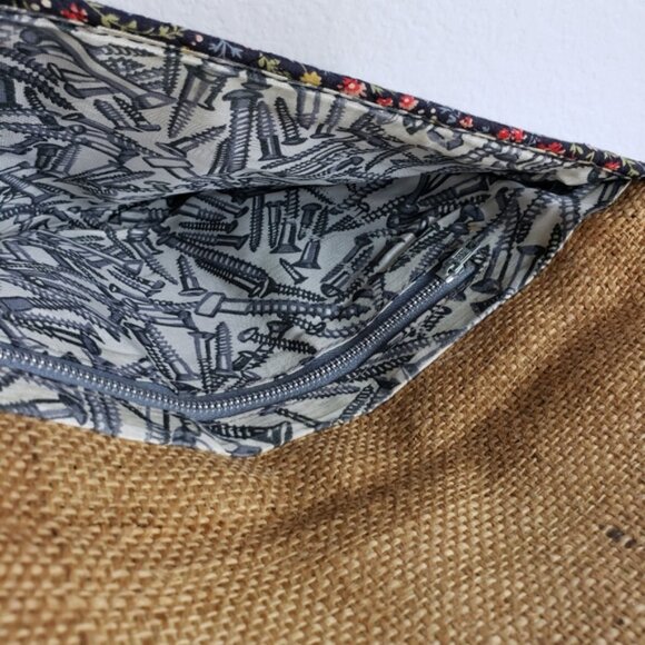 Vintage Bohemian Cottagecore Jute Floral Quilted Envelope Clutch Purse - Picture 6 of 11